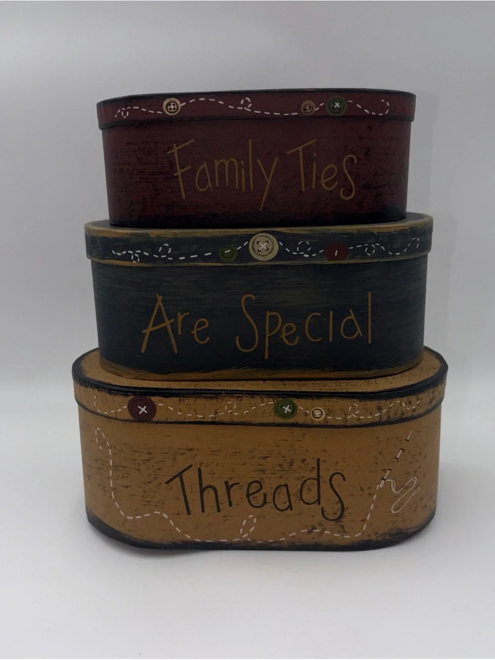 Stacked Decorative Storage Boxes - Family Ties Threads Are Special - Multi-Color